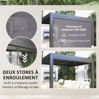 Outsunny Pergola bioclimatique extérieur en aluminium 3 x 3 m avec rideaux, système de drainage caché, gris(m-5)
