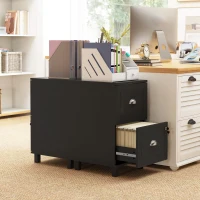 HOMCOM Archivador con Cerradura y 2 Cajones Barras Ajustables para Carpetas A4 y Carta Diseño Compacto 40x41,5x67,5 cm Negro(m-9)