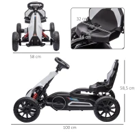 HOMCOM Go-Kart voor Kinderen, Elektrische Kart, tot 5 km/u, Veiligheidsgordel, Zit met Rugleuning, Kunststof, Metaal, Wit(m-3)