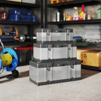 HOMCOM 3 Pieces Stainless Steel Toolbox Set, 23"/ 19"/ 16"(m-2)