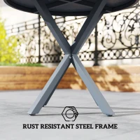 Outsunny Garden Table, 85cm Round Outdoor Dining Table with Steel Frame, Wood Effect Top, for Balcony, Deck, Dark Grey(m-5)