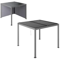 Outsunny Pergola bioclimatique extérieur en aluminium 3 x 3 m avec rideaux, système de drainage caché, gris(m-10)