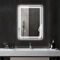 HOMCOM Specchio Bagno Antiappannante con Luce LED Regolabile, Speaker Bluetooth, Pulsanti Touch, 50x70 cm(m-2)
