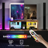 HOMCOM Meuble TV avec lumières LED et télécommande, étagères et compartiments ouvert, 140x35x47cm, marron(m-4)