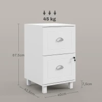 HOMCOM Archivador con Cerradura y 2 Cajones Barras Ajustables para Carpetas A4 y Carta Diseño Compacto 40x41,5x67,5 cm Blanco(m-3)