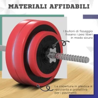 SPORTNOW Set Bilanciere e Dischi da 30 kg totali con 6 Pesi e 2 Dadi, in Metallo, PU e Sabbia, 170x26x26 cm, Rosso(m-6)