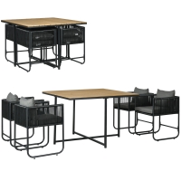 Outsunny Salon de jardin ensemble 5 pièces avec 1 table et 4 fauteuils 8 coussins table en composite plateau aspect bois naturel