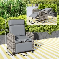Outsunny 145° Reclining Rattan Armchair, with Footrest - Mixed Grey/Grey(m-3)