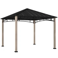 Outsunny 3 x 3 m Decorative Metal Gazebo - Black/Wood-Effect(m-1)