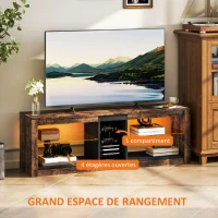 HOMCOM Meuble TV avec lumières LED et télécommande, étagères et compartiments ouvert, 140x35x47cm, marron(m-5)