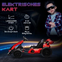HOMCOM Go-Kart für Kinder, Elektro-Kart mit Hupe und Musikfunktion, verstellbarer Sitz, bis 12 km/h, Kunststoff, Metall, Rot(m-7)