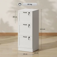HOMCOM 3-Drawer Filing Cabinet with Lock - White(m-3)