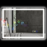 HOMCOM Specchio Bagno Antiappannante con Luce LED Regolabile, Speaker Bluetooth, Pulsanti Touch, 50x70 cm(m-10)