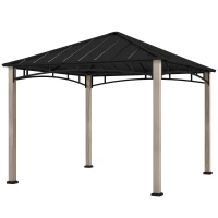 Outsunny 3 x 3 m Decorative Metal Gazebo - Black/Wood-Effect(m-11)