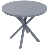 Outsunny Garden Table, 85cm Round Outdoor Dining Table with Steel Frame, Wood Effect Top, for Balcony, Deck, Dark Grey