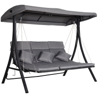 Outsunny Dondolo da Giardino 3 Posti con Tettuccio Parasole Regolabile e 3 Cuscini, Dondolo da Esterno con Seduta Traspirante in Texteline e Metallo, Portata Fino a 270 kg, 198x118x168 cm, Grigio