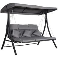 Outsunny Dondolo da Giardino 3 Posti con Tettuccio Parasole Regolabile e 3 Cuscini, Dondolo da Esterno con Seduta Traspirante in Texteline e Metallo, Portata Fino a 270 kg, 198x118x168 cm, Grigio(m-1)
