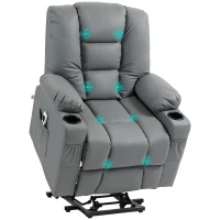 HOMCOM Massagesessel Aufstehhilfe Seniorensessel, inkl. Fernbedienung, 4 Massagemodi, 90  cm x 98 cm x 102 cm, Grau(m-10)