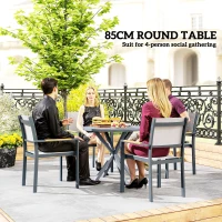 Outsunny Garden Table, 85cm Round Outdoor Dining Table with Steel Frame, Wood Effect Top, for Balcony, Deck, Dark Grey(m-4)