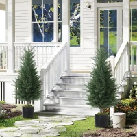 HOMCOM Artificial Plants Outdoor, 90 cm Fake Cypress Tree with Plastic Pots, UV-Resistant Faux Plants for Garden Front Porch Decoration, 2 Pack(m-2)