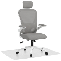 HOMCOM Conjunto de Oficina Incluye 1 Silla de Oficina de Malla Gris y 1 Alfombra Protectora 90x120 cm