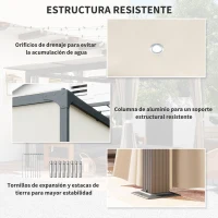 Outsunny Cenador de Jardín con Techo Corredizo Cortinas y Estructura de Aluminio y Acero para Exteriores 420x295x220 cm Beige(m-6)