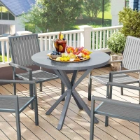 Outsunny Garden Table, 85cm Round Outdoor Dining Table with Steel Frame, Wood Effect Top, for Balcony, Deck, Dark Grey(m-2)