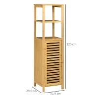kleankin Meuble colonne salle de bain en bambou 2 étagères ouvertes et placard, 32,9 x 29,9 x 120 cm, bois naturel(m-3)