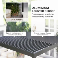 Outsunny Pergola bioclimatique extérieur en aluminium 3 x 3 m avec rideaux, système de drainage caché, gris(m-4)