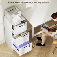 HOMCOM 3-Drawer Filing Cabinet with Lock - White(m-4)
