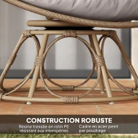 Outsunny Fauteuil papasan en résine effet rotin pivotant à 360° avec coussin rembourré Ø 100 cm, gris clair(m-6)
