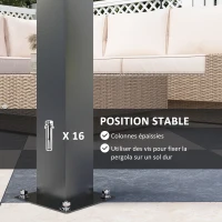 Outsunny Pergola bioclimatique extérieur en aluminium 3 x 3 m avec rideaux, système de drainage caché, gris(m-7)