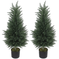 HOMCOM Artificial Plants Outdoor, 90 cm Fake Cypress Tree with Plastic Pots, UV-Resistant Faux Plants for Garden Front Porch Decoration, 2 Pack