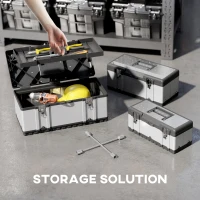 HOMCOM 3 Pieces Stainless Steel Toolbox Set, 23"/ 19"/ 16"(m-4)