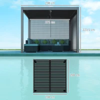 Outsunny Pergola bioclimatique extérieur en aluminium 3 x 3 m avec rideaux, système de drainage caché, gris(m-3)