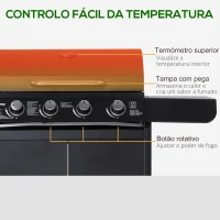 Outsunny Barbecue a Gás com 4+1 Queimadores 14,4KW Mesas Laterais Armário de Armazenamento Termômetro e 2 Rodas Aço Inoxidável 125x51x100cm Preto(m-5)