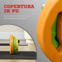 HOMCOM Set Bilanciere e Dischi da 20 kg totali Antiscivolo con 6 Pesi e 2 Clip di Fissaggio, Ø28x130 cm, Multicolore(m-5)