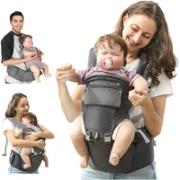 AIYAPLAY Mochila Portabebés de Recién Nacido hasta 36 Meses con Asiento Extraíble Cinturón Ajustable y Bolsillo Carga 15 kg Gris(m-11)