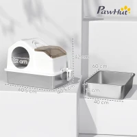 PawHut Lettiera per Gatti Chiusa con Tappetino Raccogli-sabbia, in Acciaio Inox, ABS e PP, 60.5x40.5x42 cm, Bianca e Argento(m-3)