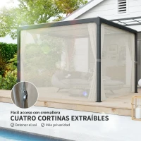 Outsunny Cenador de Jardín con Techo Corredizo Cortinas y Estructura de Aluminio y Acero para Exteriores 420x295x220 cm Beige(m-5)