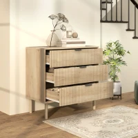HOMCOM Cómoda com 3 Gavetas Cómoda Dormitório Estilo Nórdico com Painéis Ripados e Puxadores Metálicos 80x40x77,5 cm Madeira(m-7)