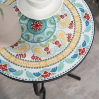 Outsunny Mesa de Jardín Redonda Mesa Auxiliar de Mosaico con Patas de Metal para Patio Terraza Exterior Balcón 35,5x35,5x53,5 cm Turquesa(m-8)