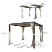 Outsunny Gazebo Pergola con Tende Laterali e Tetto Apribile in Alluminio e Acciaio, 3x3m, Beige(m-3)