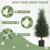 HOMCOM Artificial Plants Outdoor, 90 cm Fake Cypress Tree with Plastic Pots, UV-Resistant Faux Plants for Garden Front Porch Decoration, 2 Pack(m-5)