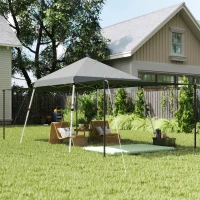 Outsunny Tonnelle de jardin 3x3m pop up tente Pliable auvents latéraux supplémentaires pieds inclinés sac de transport gris clair(m-2)