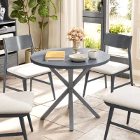 Outsunny Garden Table, 85cm Round Outdoor Dining Table with Steel Frame, Wood Effect Top, for Balcony, Deck, Dark Grey(m-7)