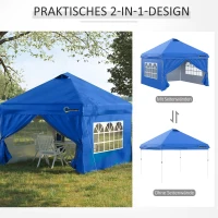 Outsunny Pavillon 3x3m Faltpavillon 4 Seitenwände mit Fenster Tür Festzelt Gartenzelt Pop-Up-Pavillon inkl. Heringe Abspannseile Tragetasche Metall Oxford Blau(m-4)