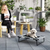PawHut Portable Raised Dog Bed, Elevated Pet Cot with Breathable Mesh for Indoor Outdoor, for Small Medium Dogs, Light Grey(m-2)