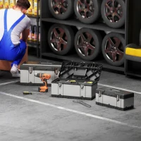 HOMCOM 3 Pieces Stainless Steel Toolbox Set, 23"/ 19"/ 16"(m-7)