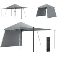 Outsunny Tonnelle de jardin 3x3m pop up tente Pliable auvents latéraux supplémentaires pieds inclinés sac de transport gris clair(m-11)